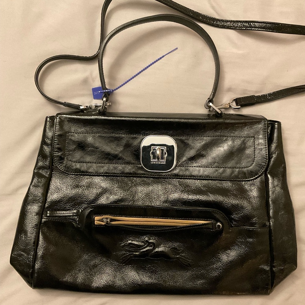 LONGCHAMP “Gatsby” Black Patent Leather Satchel